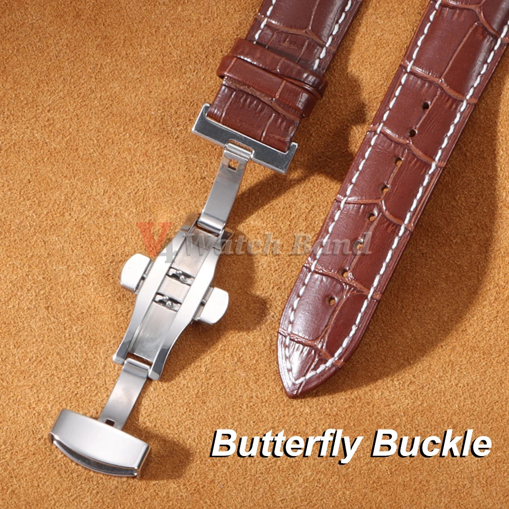 12/14/16/18/19/20/21/22/24mm Crocodile Pattern Straps for Wrist Bracelet Vintage Leather Watch Band for Omega Butterfly Buckle