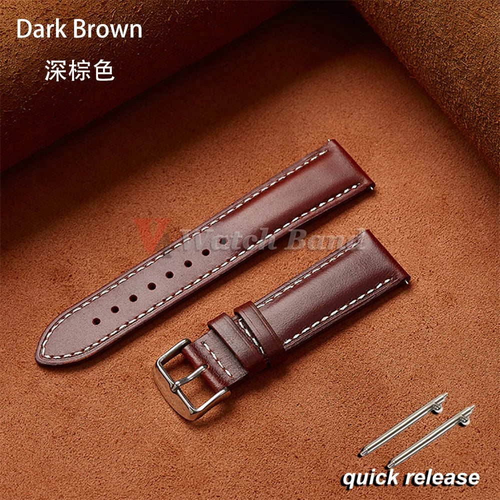 Vintage Oil Wax Strap 18mm 20mm 22mm for Omega Stitching Band for Seiko Quick Release Watch Accessories