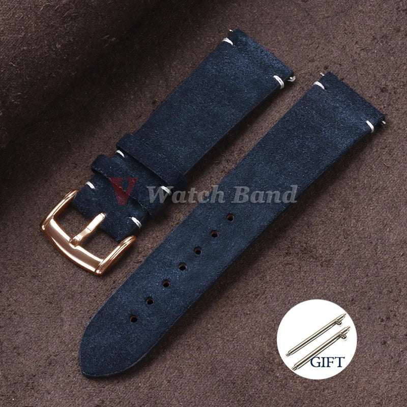 20mm 22mm Quick Release Watch Band Genuine Suede Leather Watch Strap Vintage Brown Grey Watchbands Wristband Men Accessories