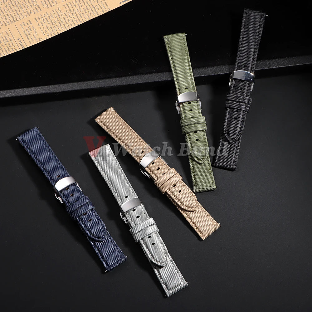 Sailcloth Watch Strap 20mm 22mm Nylon Butterfly Buckle Bracelet for Omega for Seiko Business Men Women Quick Release Watchband