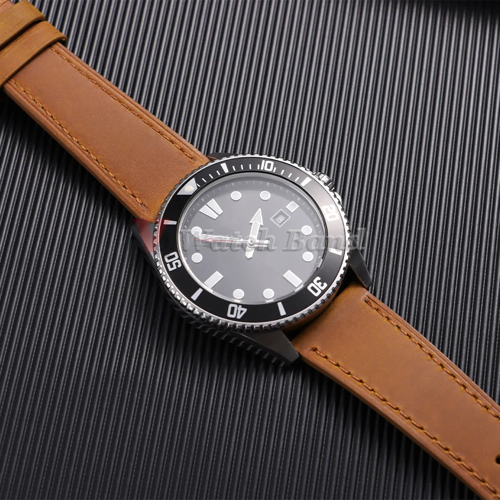 19mm 21mm Genuine Calfskin Leather Watchband for Omega Business Belt for Seiko 18/20/22/24mm Butterfly Buckle Brown Watch Straps
