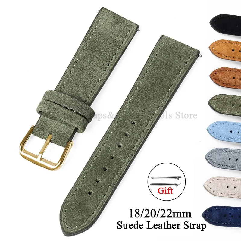18mm 20mm 22mm Vintage Suede Leather Watchband for Samsung Galaxy Watch 5 4 3 45mm 40mm Cowhide Stitching Quick Release Bracelet
