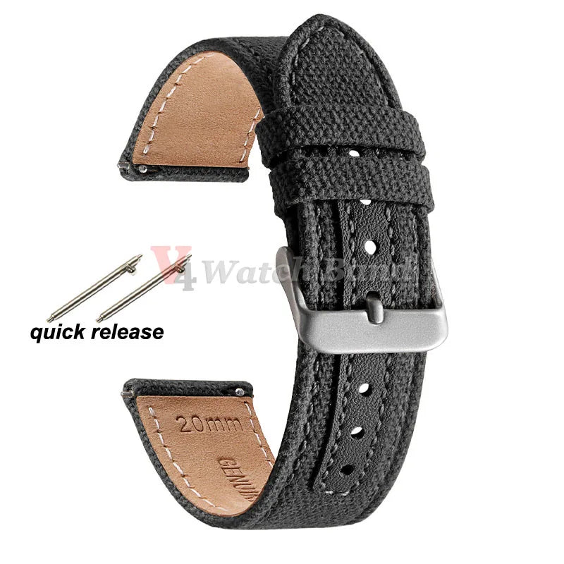 20mm 22mm Genuine Leather Nylon Watch Band Quick Release Strap Vintage Weave Bracelet for Men Women Replacement Wristband