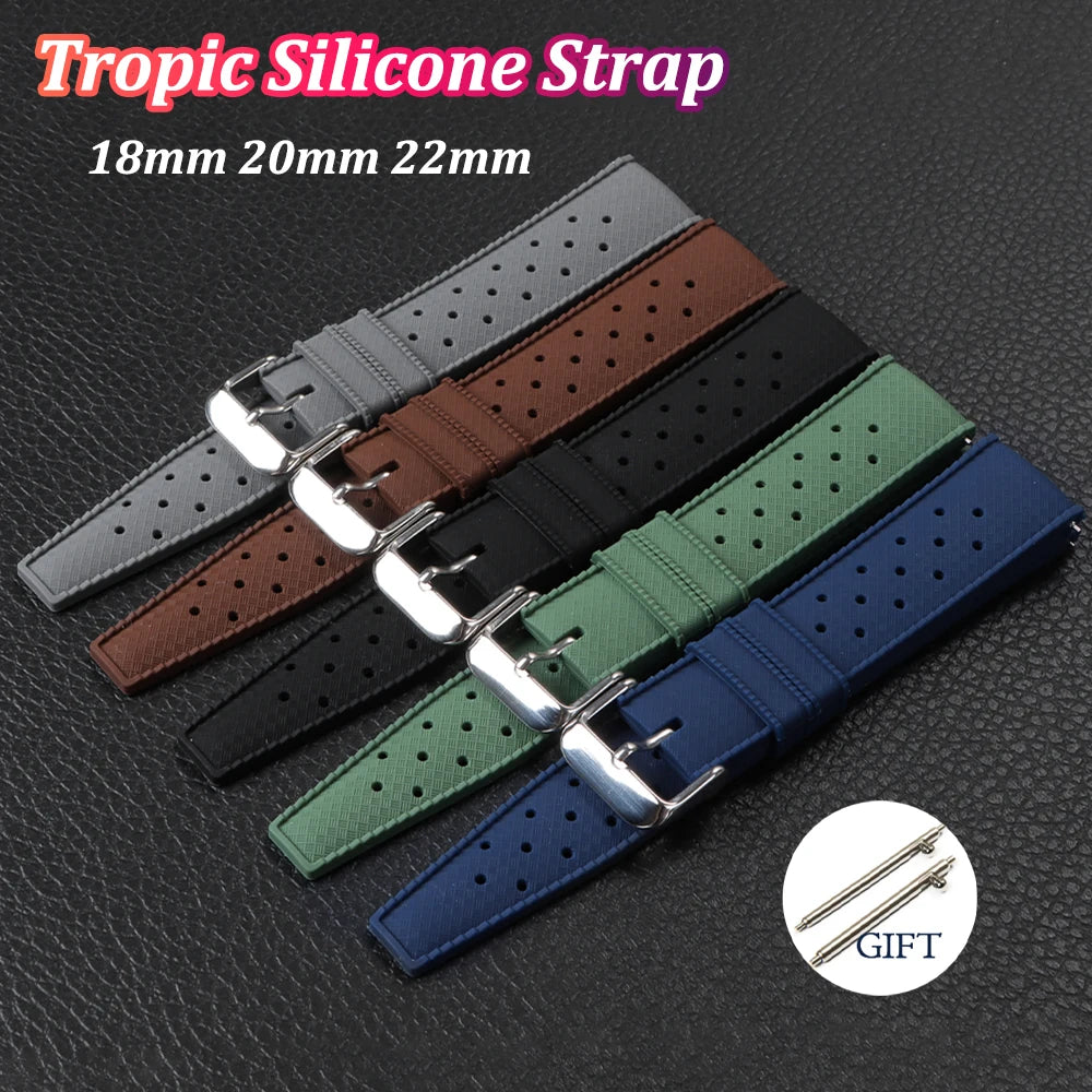 18mm 20mm 22mm Tropic Silicone Watch Strap for Fossil for Seiko Bands for Oris for Omega Replace Rubber Bracelet Quick Release