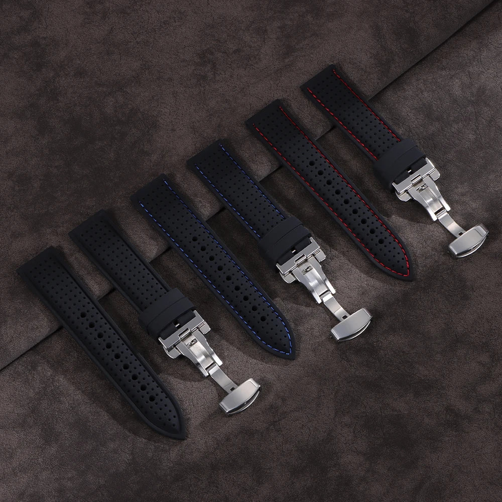 20mm 22mm 24mm Premium Silicone Watch Band Waterproof Soft Rubber Strap Breathable Watch Strap Replacement for Universal Watch