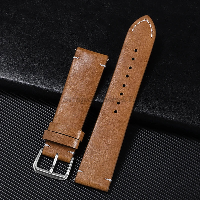 Leather Watch Band 18mm 20mm 22mm 24mm Soft Vintage Bracelets Men Women Quick Release for Omega for Huawei Watch GT4 46mm Strap