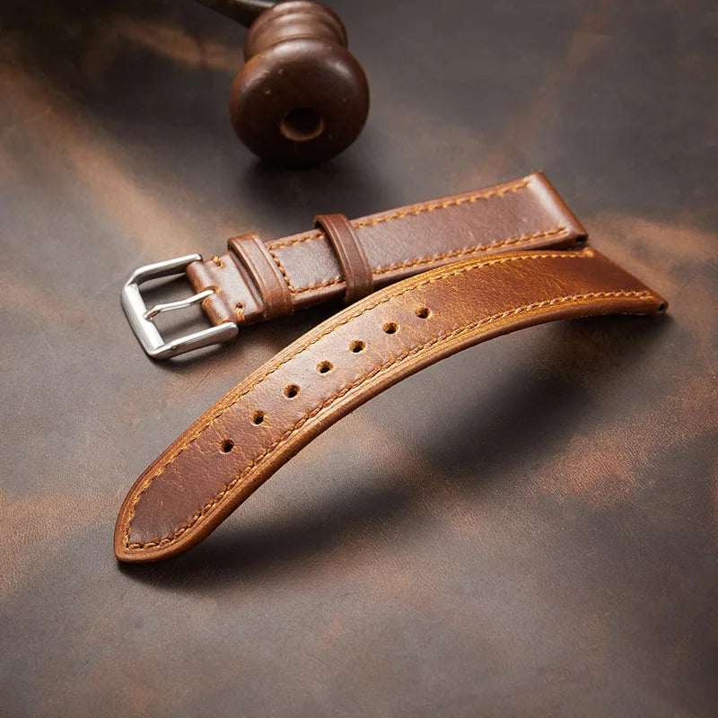 18mm 20mm 21mm 22mm Retro Genuine Leather Strap Oil Wax Discoloration Cowhide Leather Watchband  Business Men Women Watch Straps