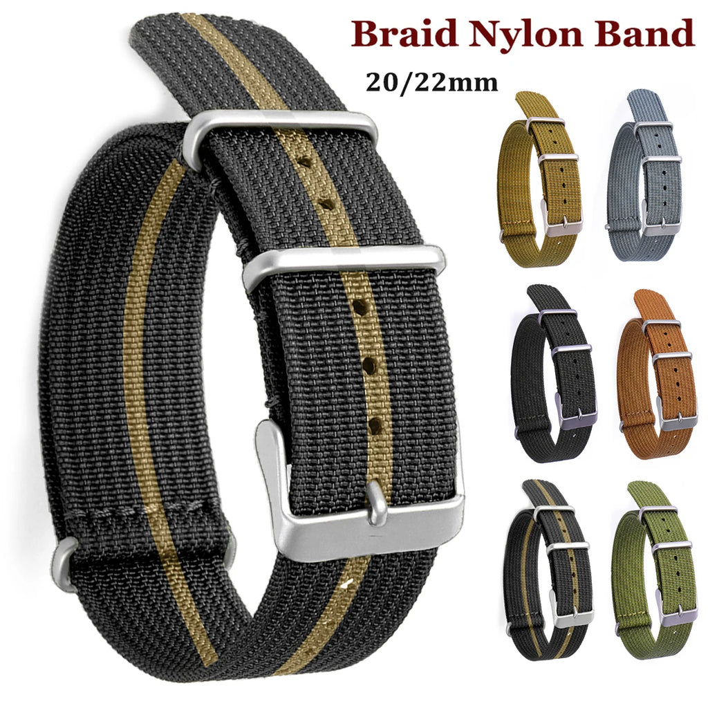 20mm 22mm Nylon Watchband for Seiko Military Braid Ribbed Men Sport Bracelet for Huawei Gt2/3 Strap for Samsung Galaxy Watch 3/4