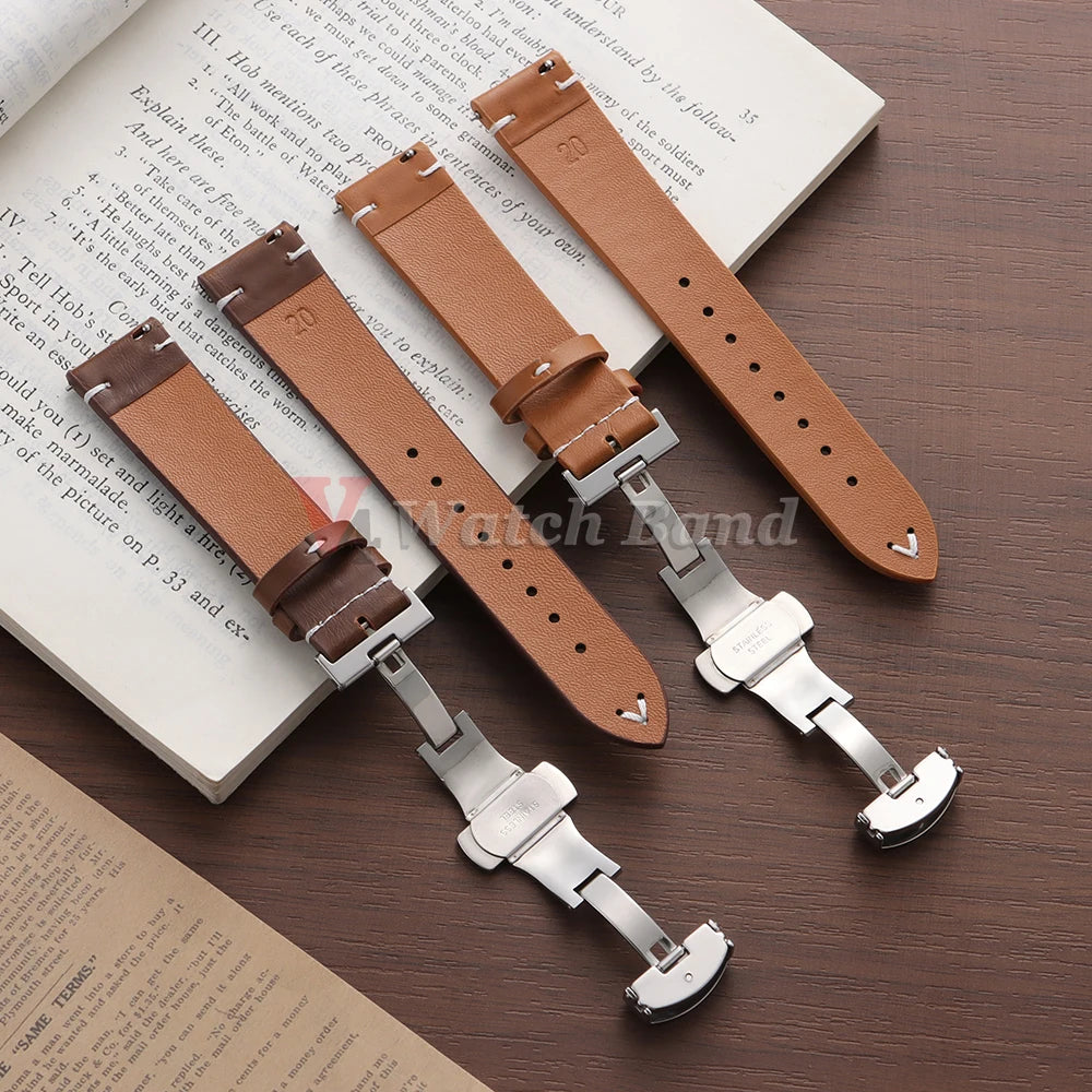 Quick Release Watch Strap 22mm 20mm 18mm Butterfly Buckle Stitching Brown Strap Calfskin Watchband for Omega Business for Seiko