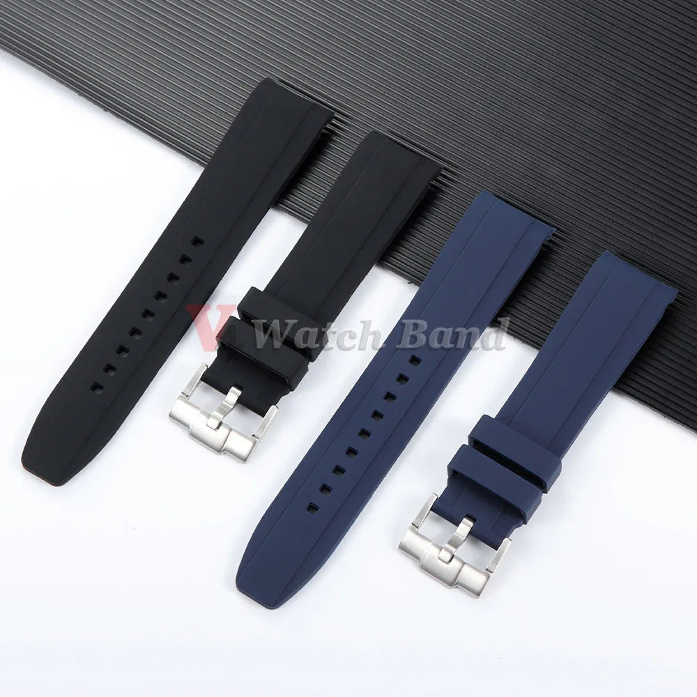 20mm 22mm Curved End Silicone Strap for Rolex for Omega for MoonSwatch Stainless Steel Gold Buckle Rubber Replacement Watch Band
