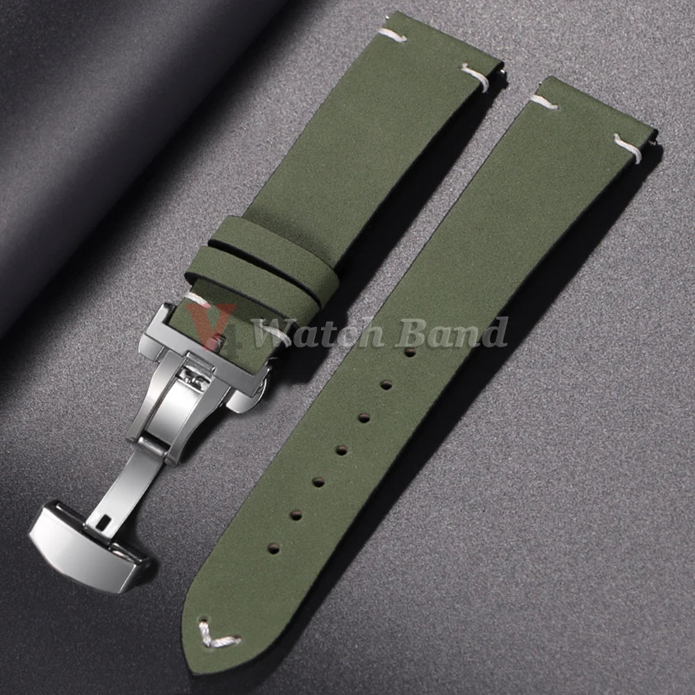 20mm 22mm Vintage Leather Watch Band Quick Release Butterfly Buckle Stitching Cowhide Strap for Omega Wrist Bracelet for Seiko