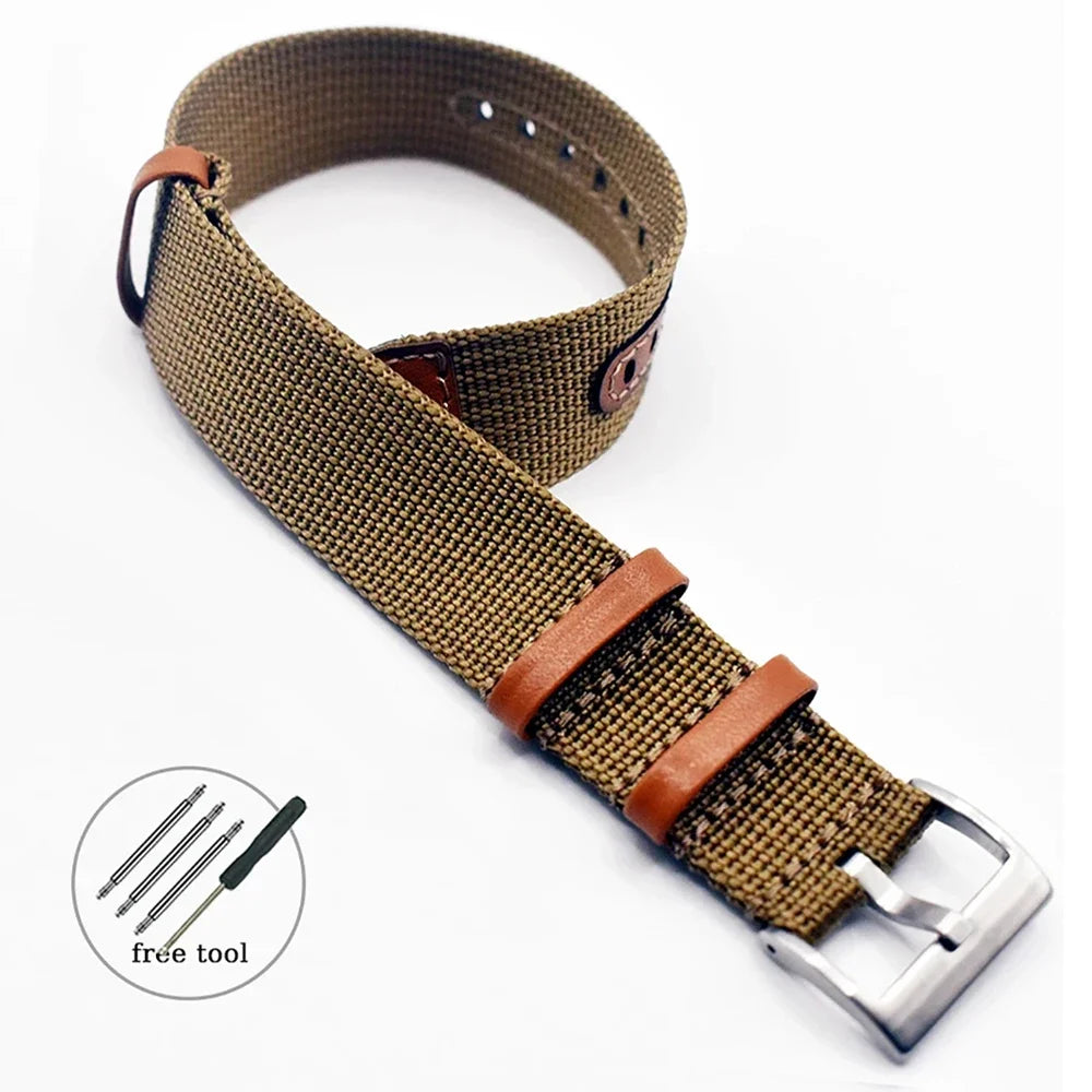 Canvas Nylon Patch Leather Strap for Rolex Watchband for Omega Wristband Soft Watch Bracelet for Seiko Replacement 20mm 22mm