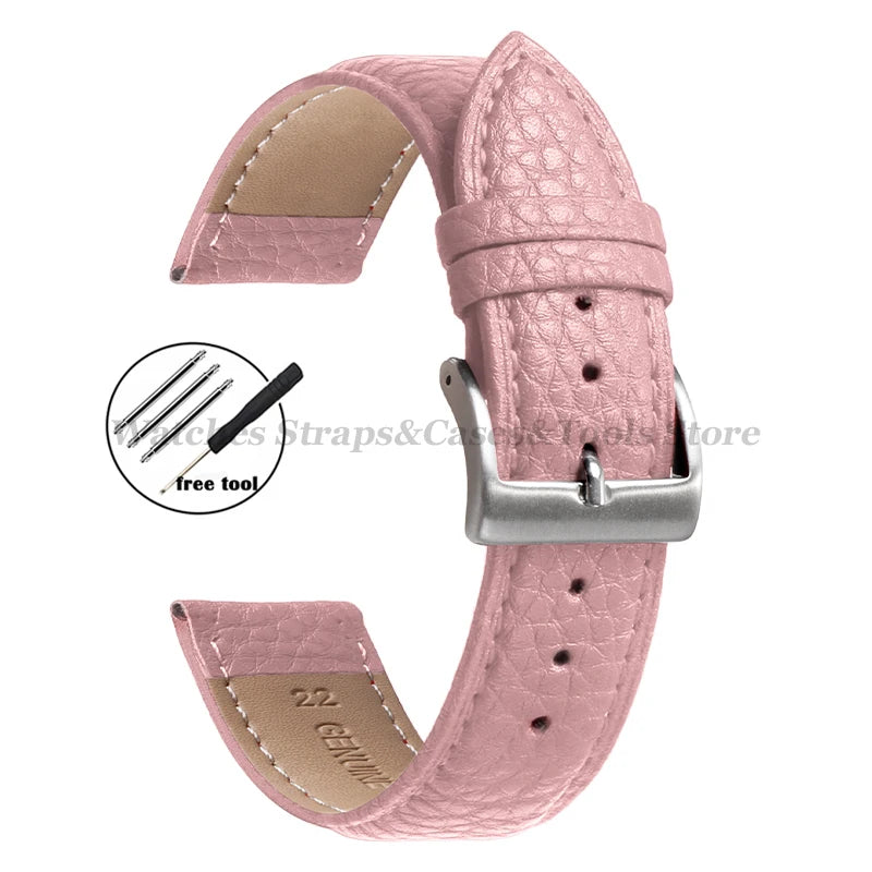Litchi Pattern Genuine Leather Watch Band 18mm 20mm 22mm for Samsung Galaxy Watch 7/6/5/4 40 44mm Men Women Replacement Straps