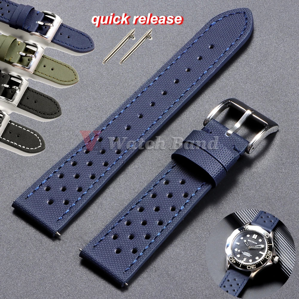 Quality Sailcloth Watch Strap 18/20/22mm for Tag Heuer for Seiko Band Waterproof Fabric Oxford Leather Band Qucik Release Straps