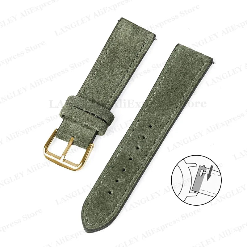18mm 20mm 22mm Vintage Suede Leather Watchband for Samsung Galaxy Watch 5 4 3 45mm 40mm Cowhide Stitching Quick Release Bracelet