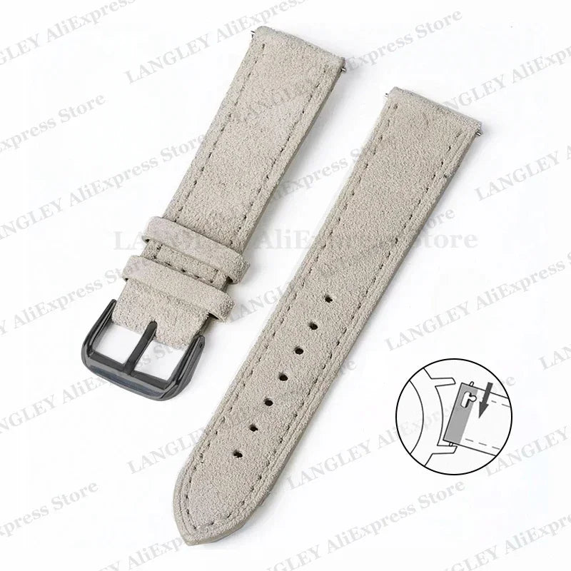 18mm 20mm 22mm Vintage Suede Leather Watchband for Samsung Galaxy Watch 5 4 3 45mm 40mm Cowhide Stitching Quick Release Bracelet