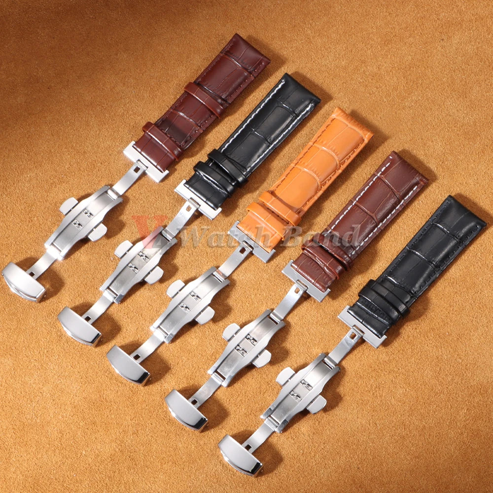 12/14/16/18/19/20/21/22/24mm Crocodile Pattern Straps for Wrist Bracelet Vintage Leather Watch Band for Omega Butterfly Buckle