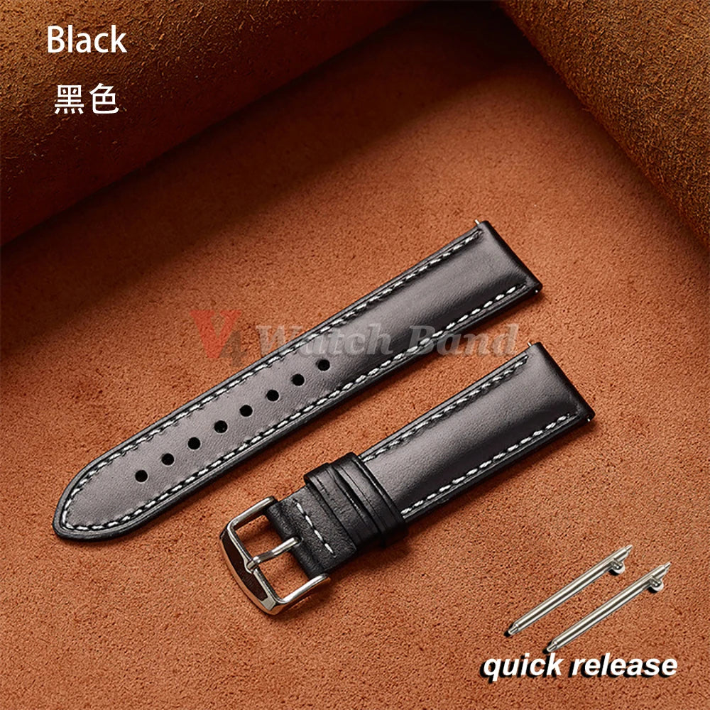 Vintage Oil Wax Strap 18mm 20mm 22mm for Omega Stitching Band for Seiko Quick Release Watch Accessories
