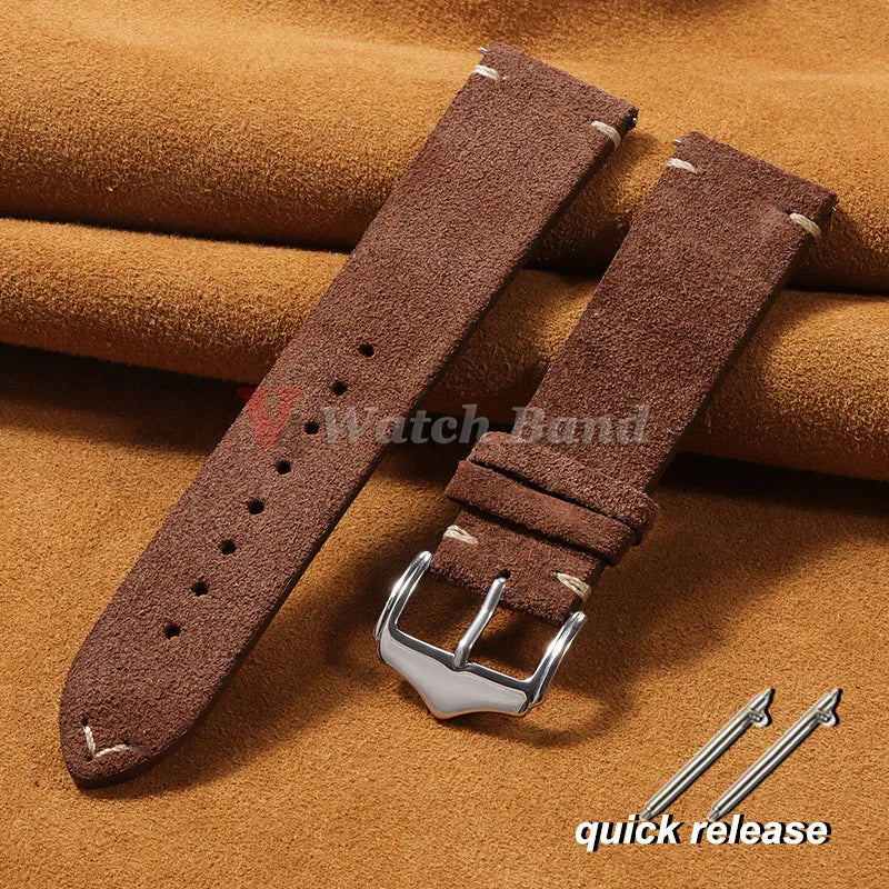 Quick Release Suede Genuine Leather Band for Omega 18/20/22mm for Seiko Stitching Bracelet for Huawei Watch Gt2/3 Vintage Straps