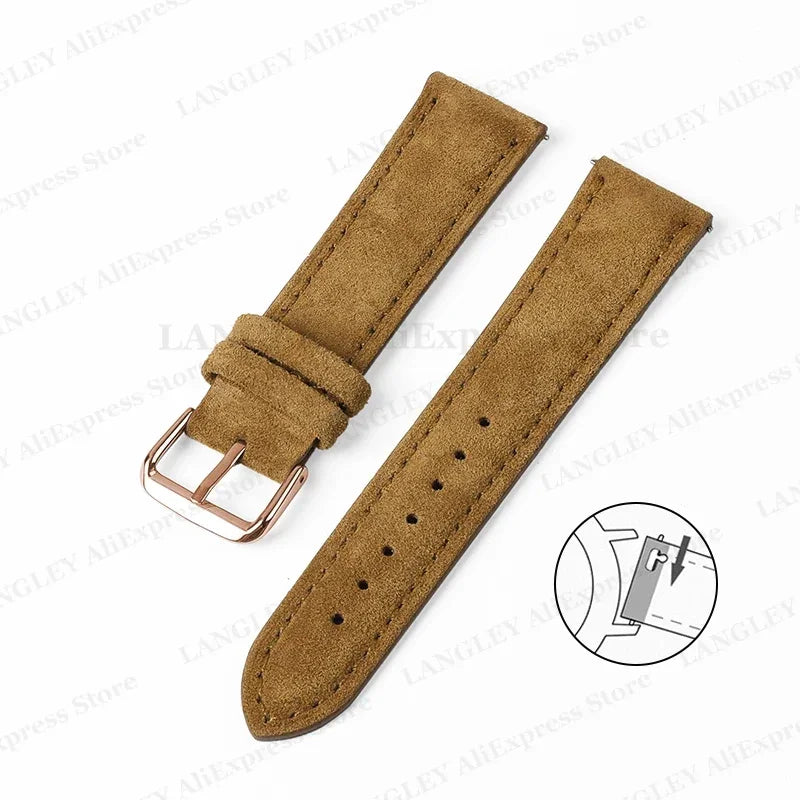 18mm 20mm 22mm Vintage Suede Leather Watchband for Samsung Galaxy Watch 5 4 3 45mm 40mm Cowhide Stitching Quick Release Bracelet