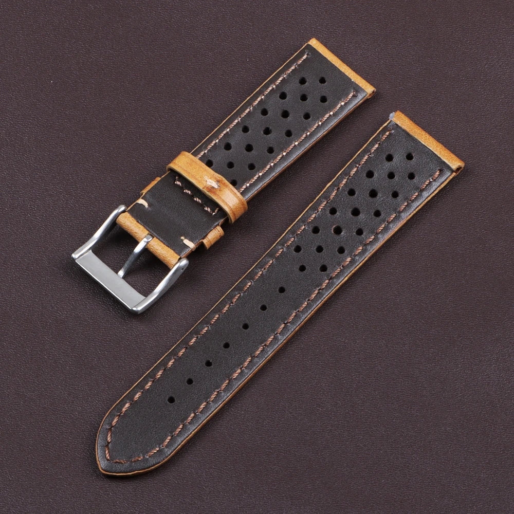 Genuine Cowhide Leather Strap for Samsung Galaxy Watch 6 5 4 Breathable Retro Wristband for Seiko Bracelet for Omega 18/20/22mm