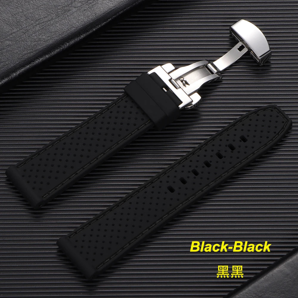 20mm 22mm Premium Silicone Watch Band Butterfly Buckle Waterproof Soft Rubber Strap Breathable Strap Replacement Universal Watch