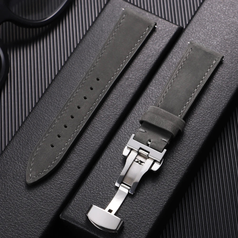 19mm 21mm Genuine Calfskin Leather Watchband for Omega Business Belt for Seiko 18/20/22/24mm Butterfly Buckle Brown Watch Straps