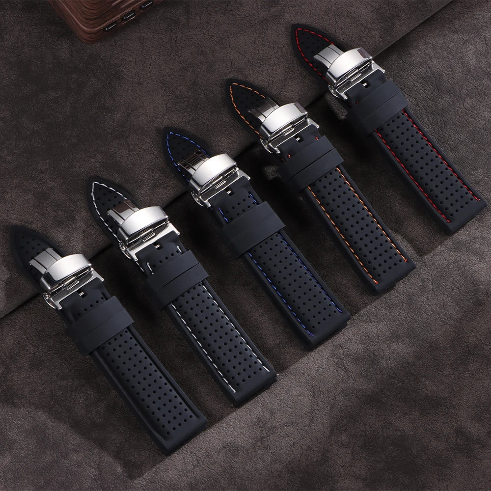 20mm 22mm 24mm Premium Silicone Watch Band Waterproof Soft Rubber Strap Breathable Watch Strap Replacement for Universal Watch