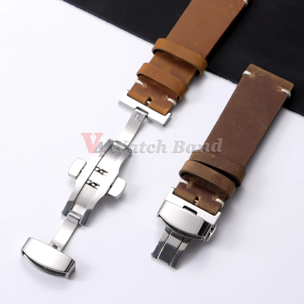 Cowhide Watch Strap 18mm 20mm 21mm 22mm 24mm for Samsung Galaxy Watch 7/6/5/4 Vintage Blue Brown Bracelets for Omega  for Seiko