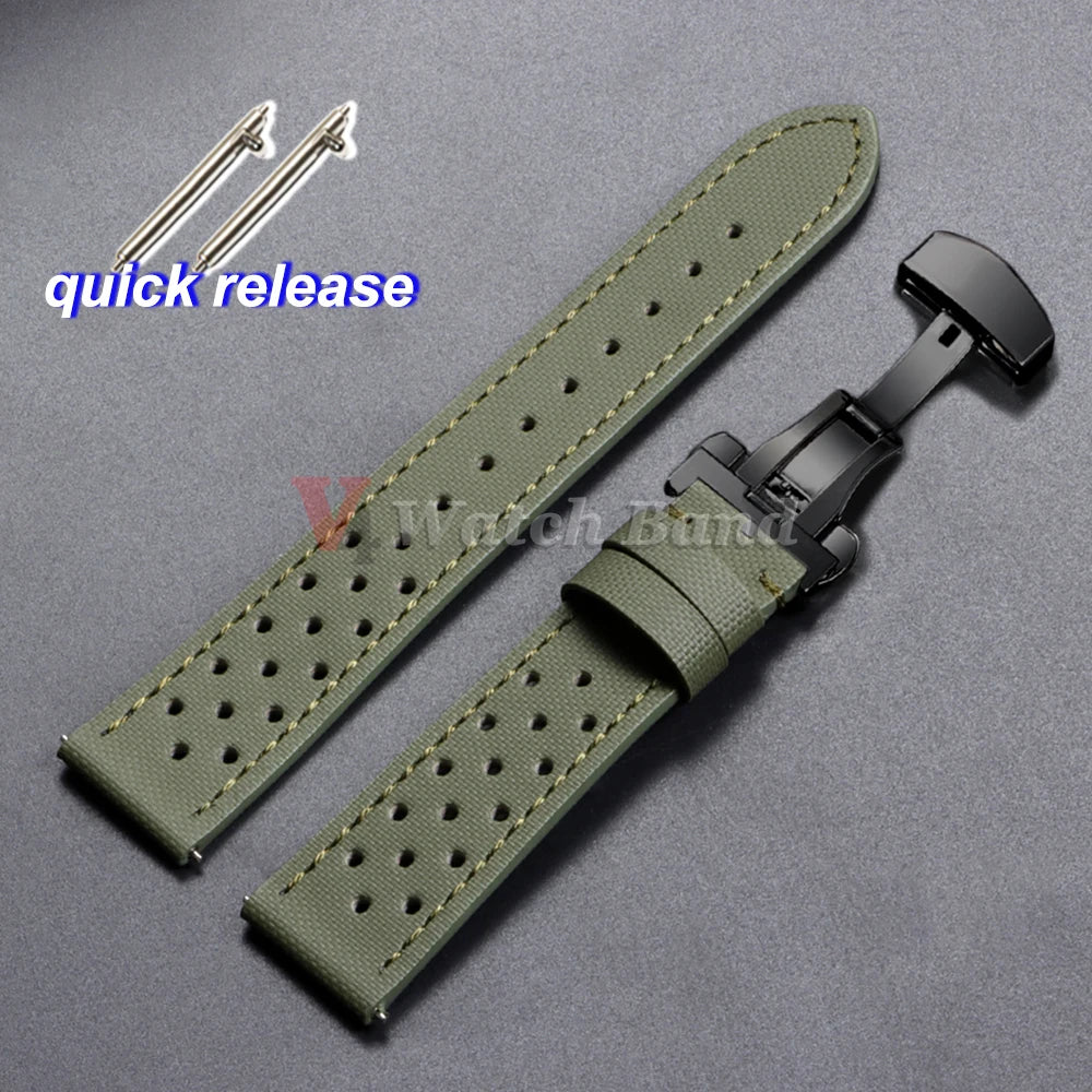 Quality Sailcloth Oxford Leather Watch Strap for Seiko for Omega 18mm 20mm 22mm Qucik Release Fabric WatchBands Butterfly Buckle