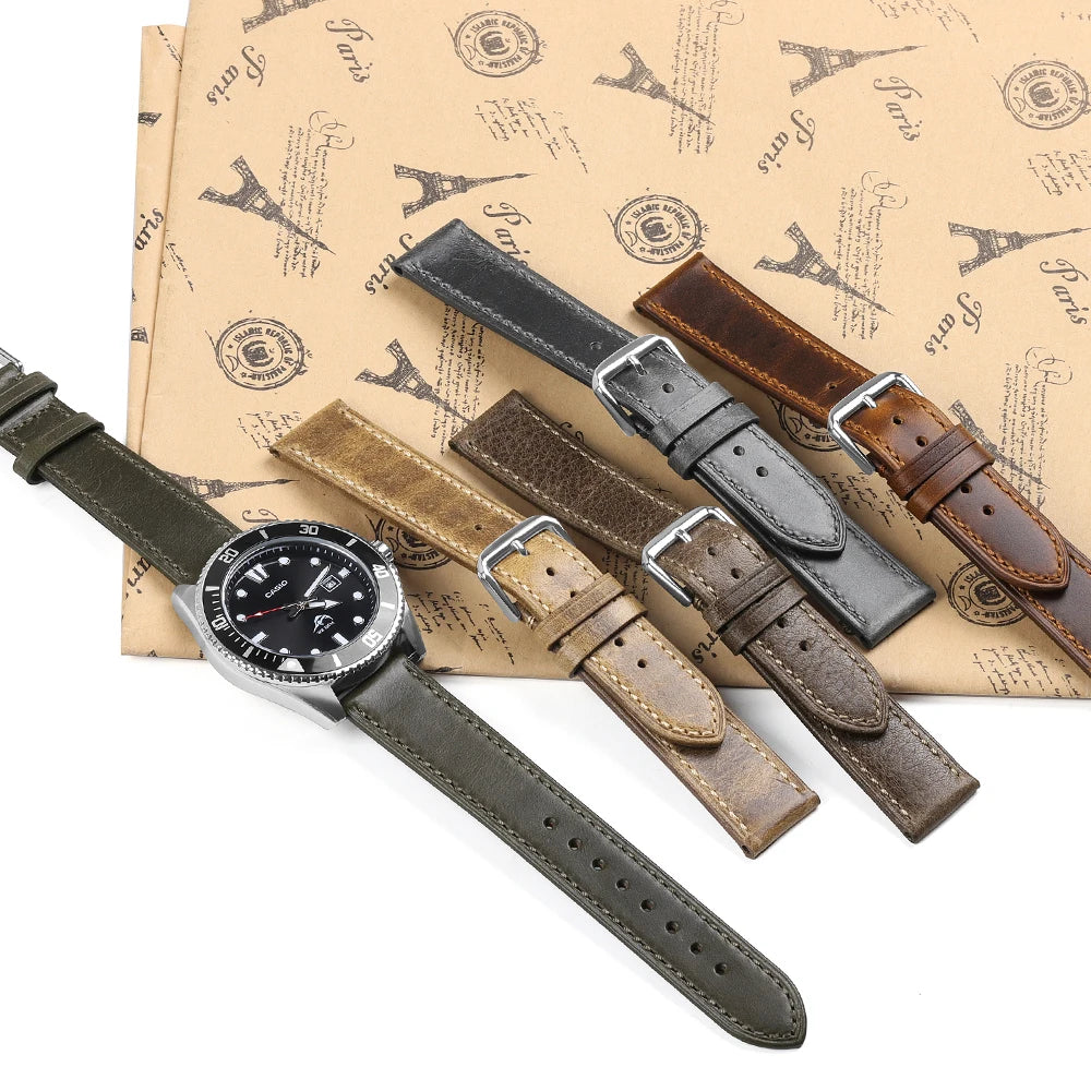 Genuine Cowhide Strap for Casio for Seiko for Omega  High Quality Crazy Horse Cowhide Watch Band for Rolex 18 22 22mm