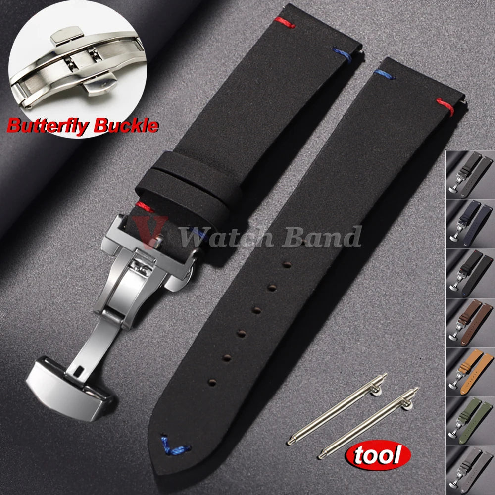 Vintage Stitching Strap for Samsung Galaxy Watch6 5 4 Quick Release Butterfly Buckle Soft Wristband for Seiko 20mm 22mm Bracelet