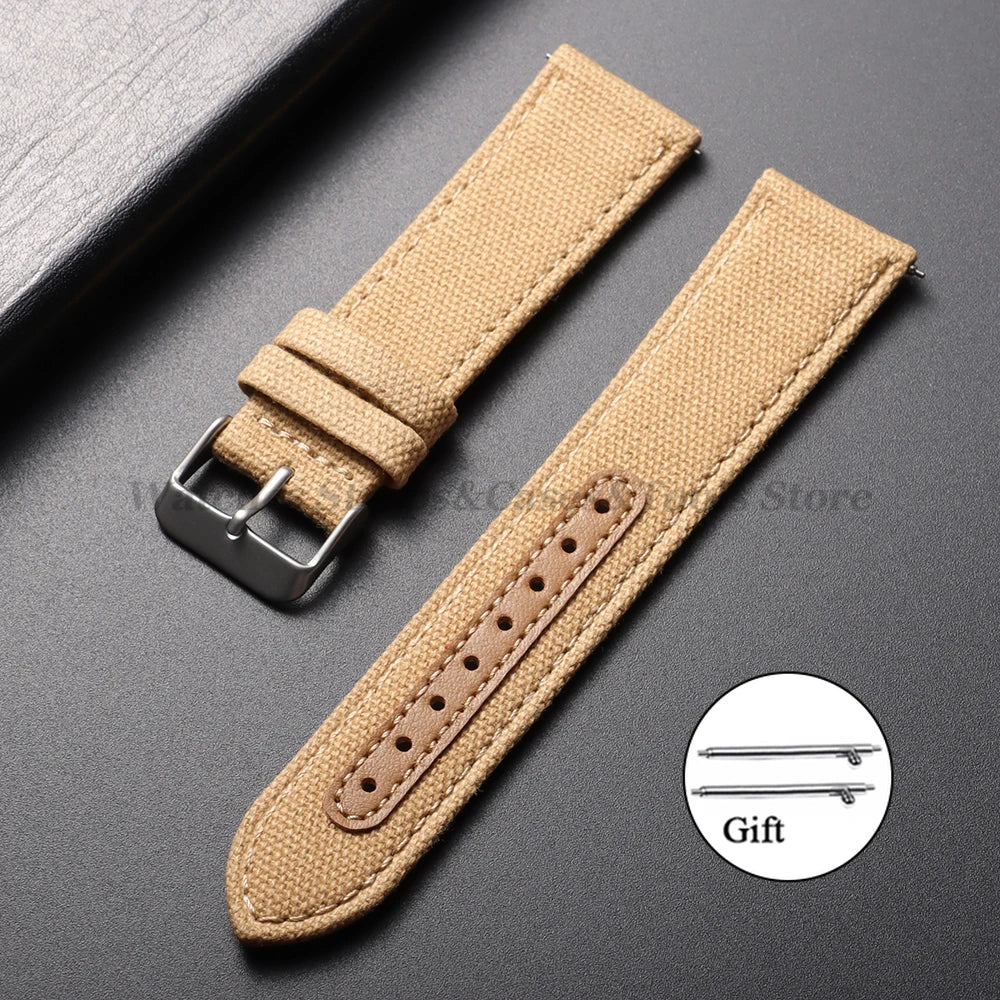 20mm 22mm Nylon Leather Watch Band High Quality Canvas Strap Military Sport Bracelet for Seiko Quick Release Universal Wristband