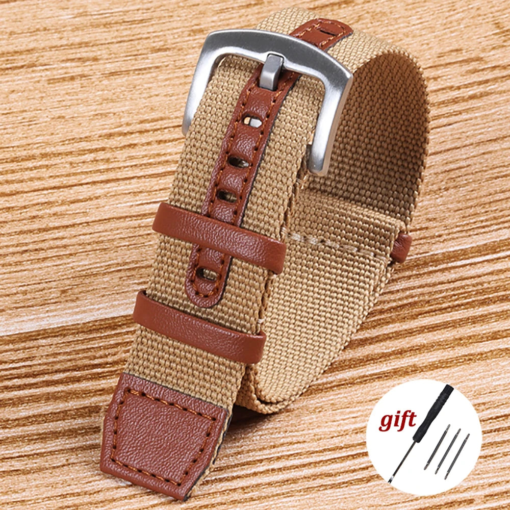 Canvas Durable Nylon Patch Leather Straps for Rolex Watchband for Omega Watch Bracelet for Seiko Replacement Wristband 20mm 22mm