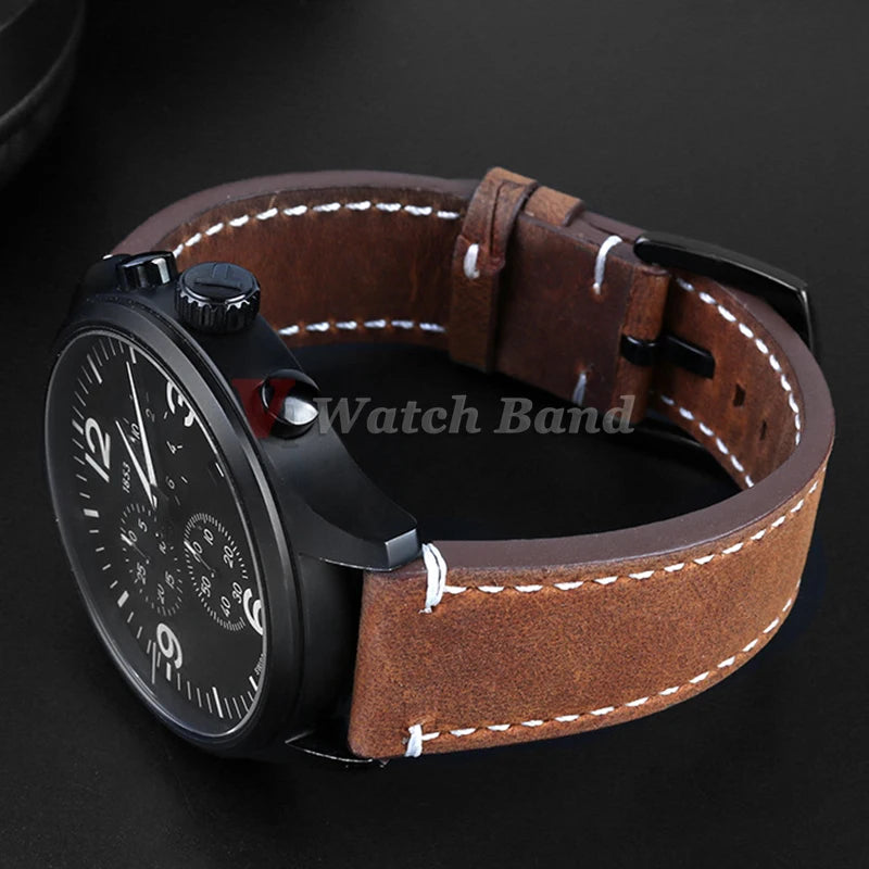 18mm 19mm 20mm 21mm 22mm 24mm Straps Retro Cowhide Watchband for Huawei Gt2/Gt3 Belt Black Yellow Brown Strap for Samsung Galaxy