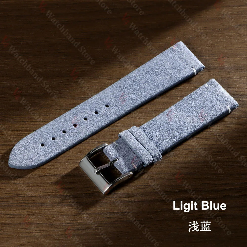 20mm 22mm High Quality Suede Cowhide Vintage Watch Strap Blue Brown Watchband Replacement Strap Watch Accessories Sport Bracelet