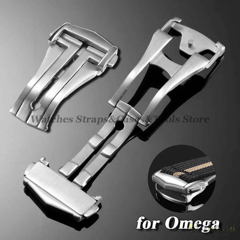 Stainless Steel Watch Buckle Double Press Folding Buckle 18mm 20mm for Omega Matte Deployment Clasps Brushed  Button Accessories