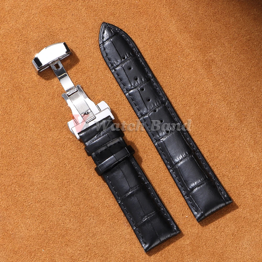 12/14/16/18/19/20/21/22/24mm Crocodile Pattern Straps for Wrist Bracelet Vintage Leather Watch Band for Omega Butterfly Buckle