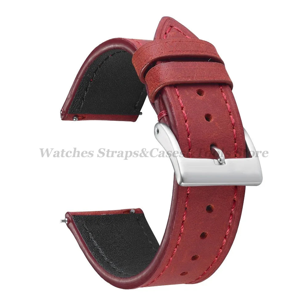 Crazy Horse Cowhide Leather Watch Strap 18mm19mm 20mm 21mm 22mm 24mm Butterfly Buckle Bracelet for Omega Smart Vintage Watchband