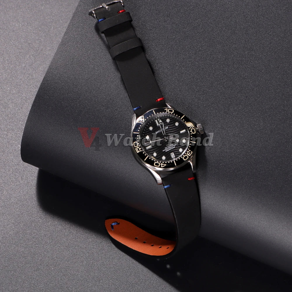 Vintage Stitching Strap for Samsung Galaxy Watch6 5 4 Quick Release Butterfly Buckle Soft Wristband for Seiko 20mm 22mm Bracelet