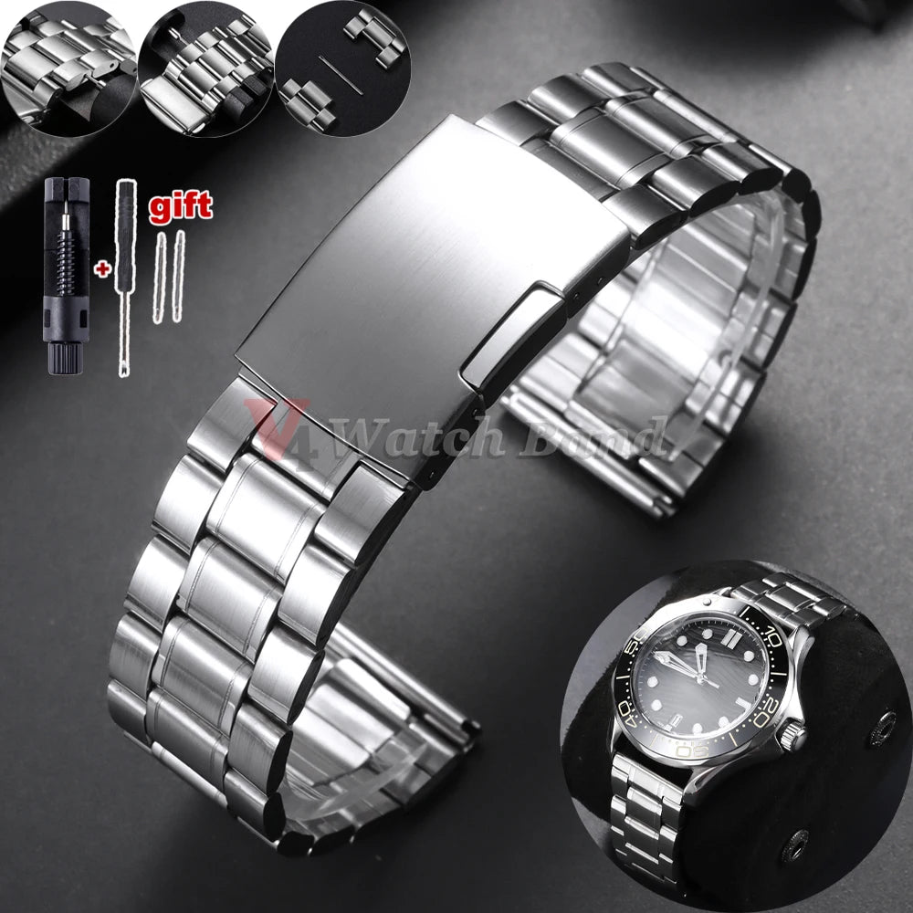 Universal Adjustable Watchband for Rolex Diving Metal Belt Bracelet for Omega 18/20/22mm Solid Stainless Steel Strap for Seiko