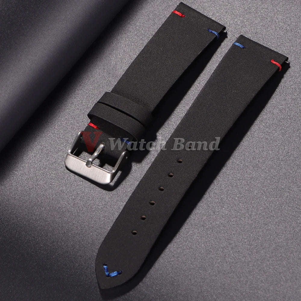 20mm 22mm Quick Release Vintage Leather Watch Band Handmade Stitching Cowhide Strap for Omega for Seiko Smartwatch Wristband