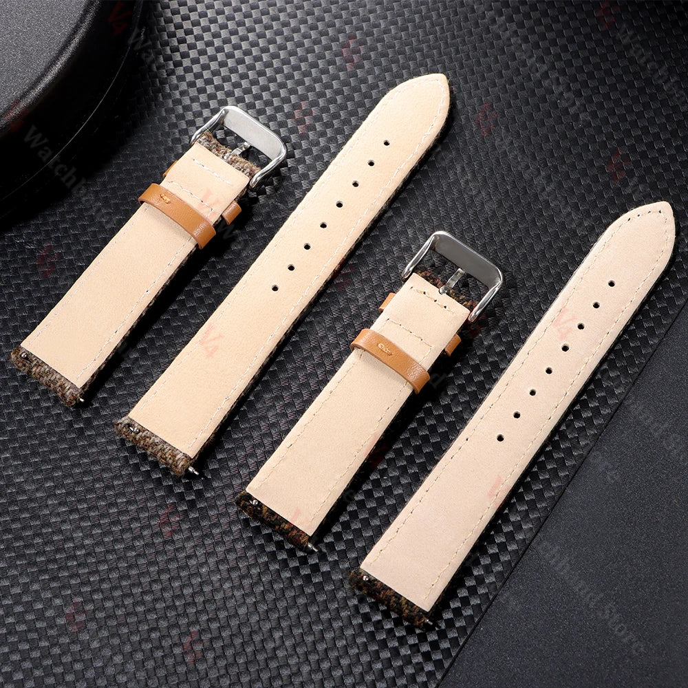 18mm 20mm 22mm Woven Tweed Fabric Strap Two-Sided Nylon Cowhide Watchband Quick Release Band Business Wristband Belt Accessories