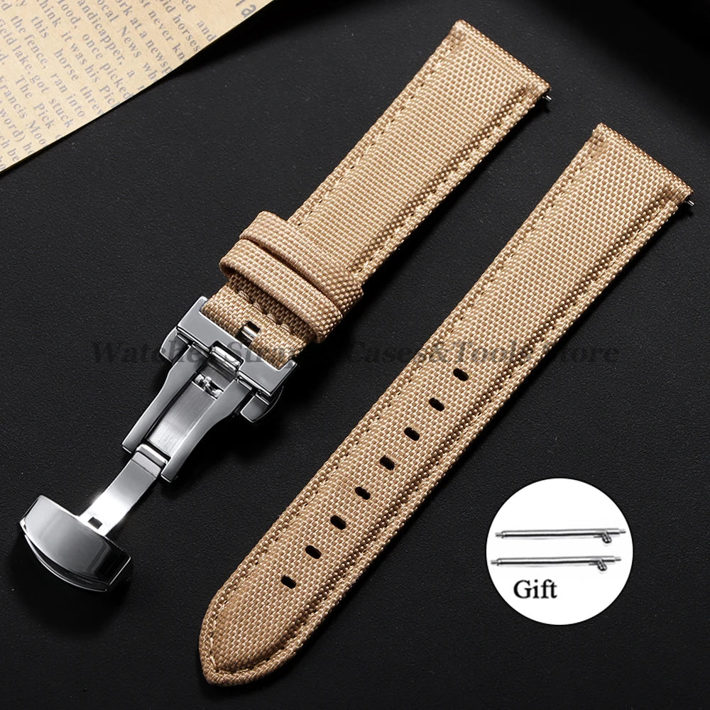 20mm 22mm Sailcloth Watch Straps for Omega for Seiko Watch Men Women Butterfly Buckle Nylon Quick Release Waterproof Watch Bands