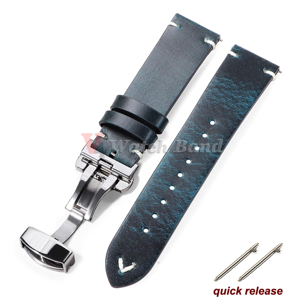 Genuine Calfskin Leather Watchband for Omega Business Watch Band for Seiko 22mm 20mm 18mm Butterfly Buckle Stitching Brown Strap