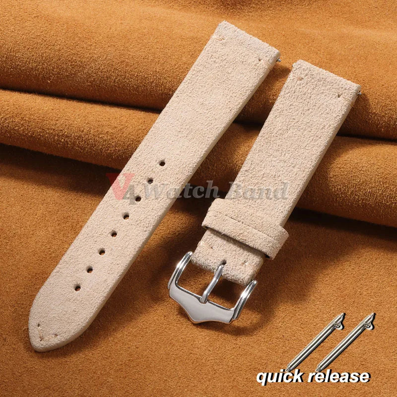 Quick Release Suede Genuine Leather Band for Omega 18/20/22mm for Seiko Stitching Bracelet for Huawei Watch Gt2/3 Vintage Straps