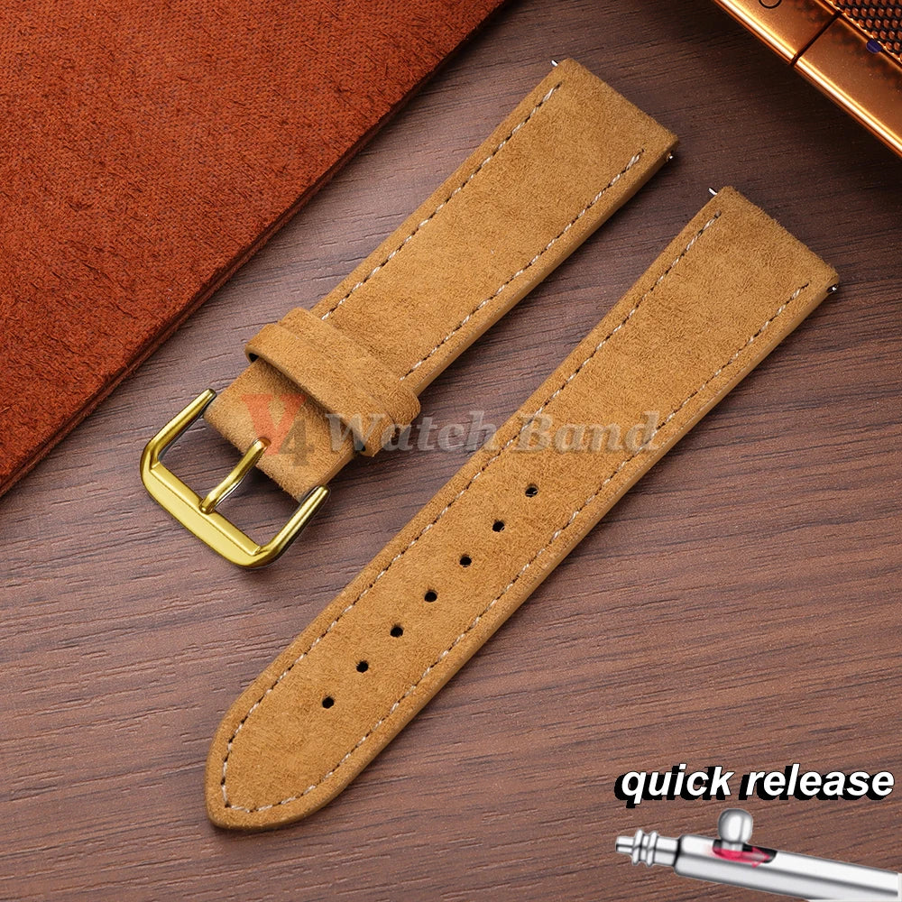 Vintage Suede Watch Strap 18 19mm 20mm 22mm for Seiko for Huawei Stitching Quick Release Bracelet for Samsung Watch 8/7/6/5/4/3