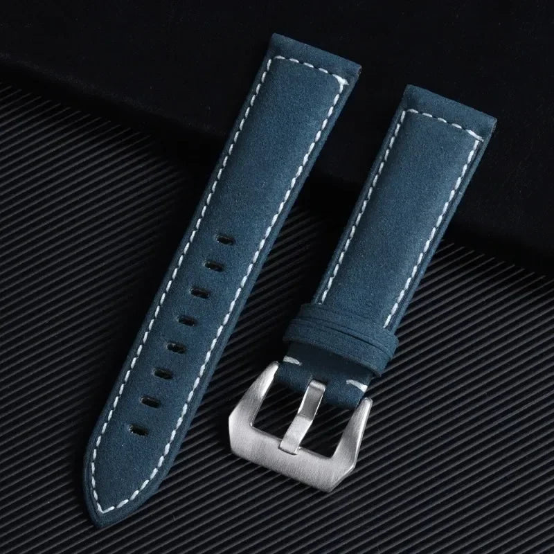 18mm 20mm 22mm 24mm Genuine Leather Watchband for Panerai Sport Wristband Vintage Matte Polished Watch Strap Blue Brown Bracelet