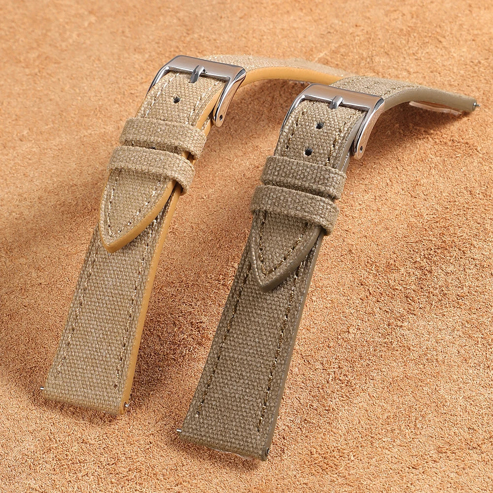 Handcrafted Slim Watch Strap 20mm 22mm Vintage Fabric Canvas Watch Band Quick Release Wristband Accessories for men