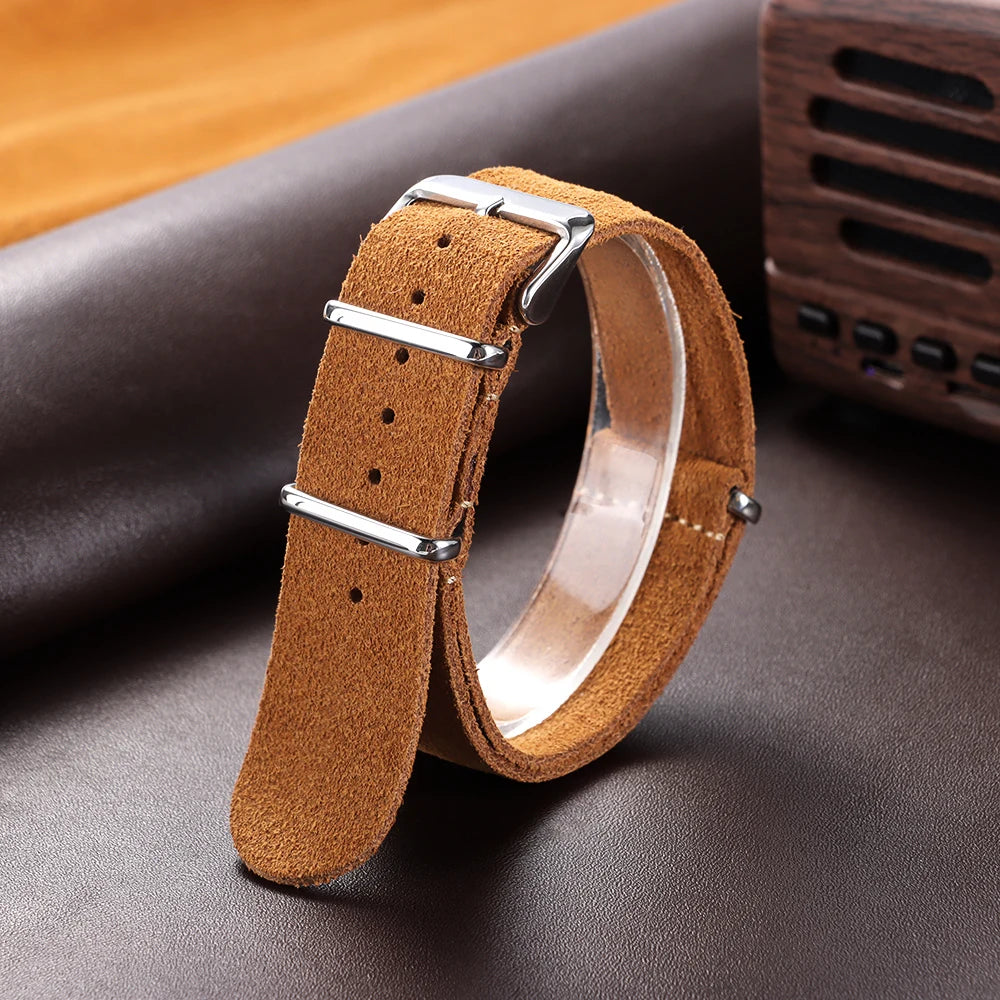 20mm 22mm Wrist Bracelet for Seiko Vintage Soft Suede Genuine Cowhide Watchband for Omega Strap for Samsung Galaxy Watch 4/5/6/7